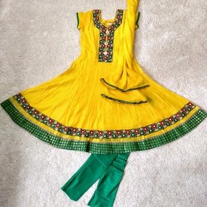 Frock style Indian suit with leggings & scarf